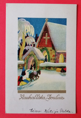 Vanha joulukortti kulk. 1938