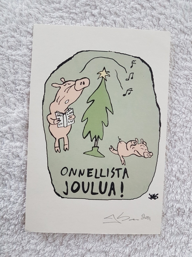 Joulupossut painotyö, signeerattu Jaana Suorsa
