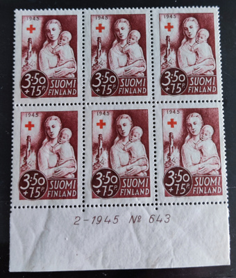 1945 Punainen Risti 3,50mk+75p numerokuusilo **