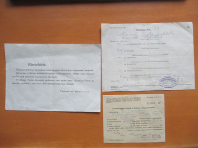1941-4 Tampere Meijeriliike ja Kangasala dokumentit 3kpl