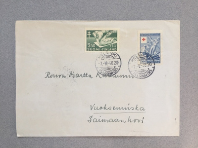 Postilähetys Tubi ja Punainen risti 1948