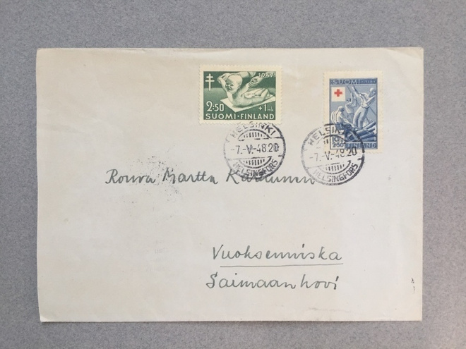 Postilähetys Tubi ja Punainen risti 1948