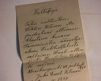 Valtakirja, äänestys, 1910.