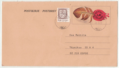 1984 postikirje 1,40mk sulka lisämerkein