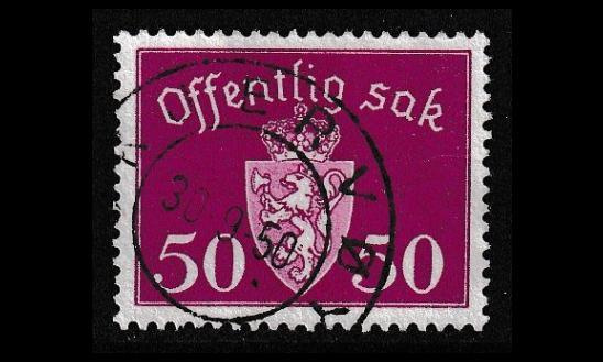 Norja 58 o Virkamerkki 50 öre lila (1946)