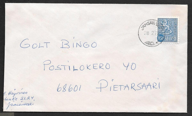 Postilähetys - Yl.m. 0,50 (LAPE 666) Jämsänkoski 28.2.73