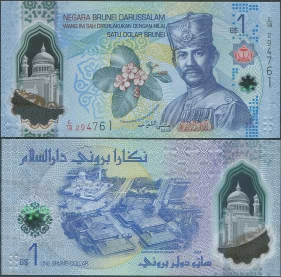 Brunei 1 Dollar 2024 UNC Polymer uusi sarja