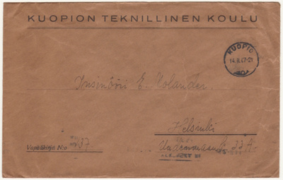 Kuopio teknillinen koulu virkakirje 1947