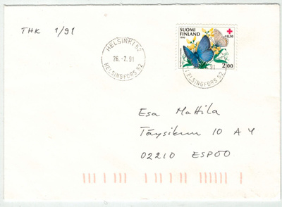 1990 PR 2 mk kaunisleimainen kirje