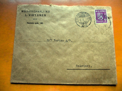 1937 Kellosepänliike L Virtanen Nurmes pvl kuori