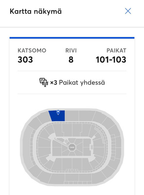 ICE CAGE 9 3 vierekkäistä lippua yläkatsomossa