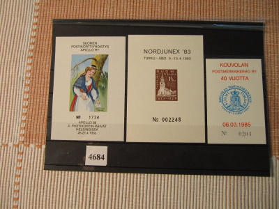 Muistolipukkeita 3 kpl .mm. Nordjunex ´83.