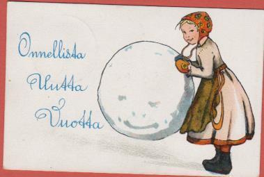 Tyttö ja lumipallo - pieni kortti
