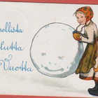 Tyttö ja lumipallo - pieni kortti - pikkukuva 1