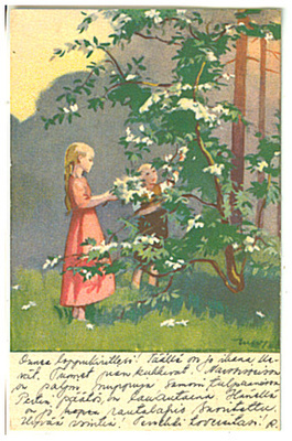 M. Wendelin. Tyttö ja poika keräävät kukkia, Hy 629 R3, - 42