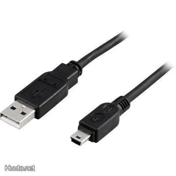 Deltaco USB 2.0 kaapeli A uros - Mini B uros, 1m, musta UUSI