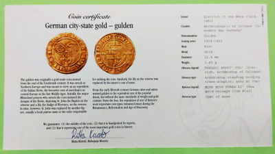 Saksa, Köln Dietrich II von Mörs 1414 - 1463, Gold Gulden