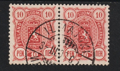1895 Vaakunamerkkipari 10p punainen, ILMAJOKI-loistolla