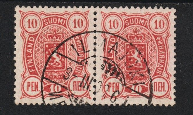 1895 Vaakunamerkkipari 10p punainen, ILMAJOKI-loistolla