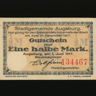 Saksa Notgeld 1/2 Mark, Augsburg 1.6.1917 VF - pikkukuva 1