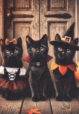 Halloween kolme mustaa kissaa halloween-asuissa