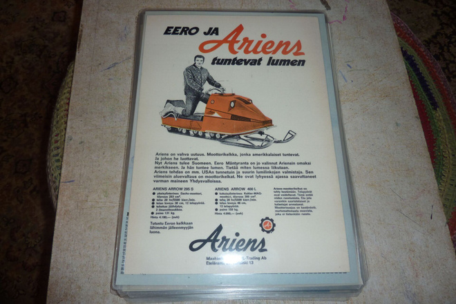 Ariens moottorikelkka ja Eero Mäntyranta -71 mainos