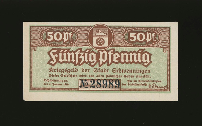Saksa Notgeld 50 Pfennig, Schwenningen 7.1.1919