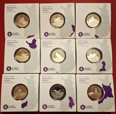 9 x 5 € PROOF, Maakuntien eläimet.