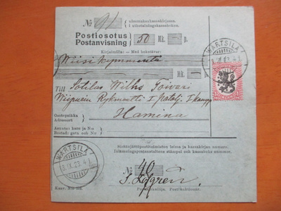 1924 Wärtsilä postiosoitus Haminaan