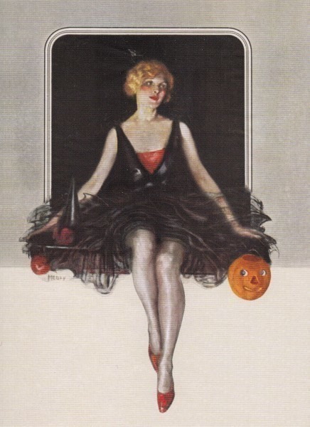 Halloween kaunis noita mustassa mekossa