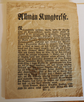 Kaksi ilmoitusta1800 luvulta