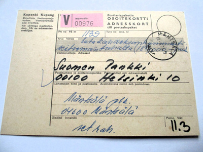 1974 Mäntsälä V osoitekortti