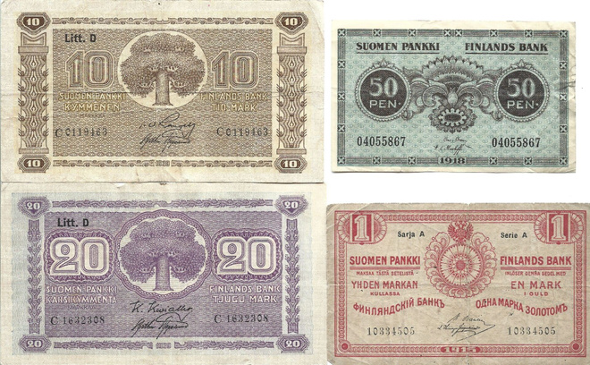 suomalaisia seteleitä 6 kpl 1915-1986