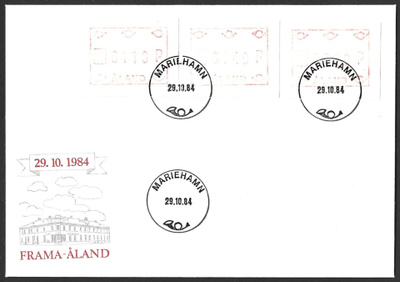 FDC Åland 1984 Yleismerkki FRAMA sarja LaPe ATM Å 1
