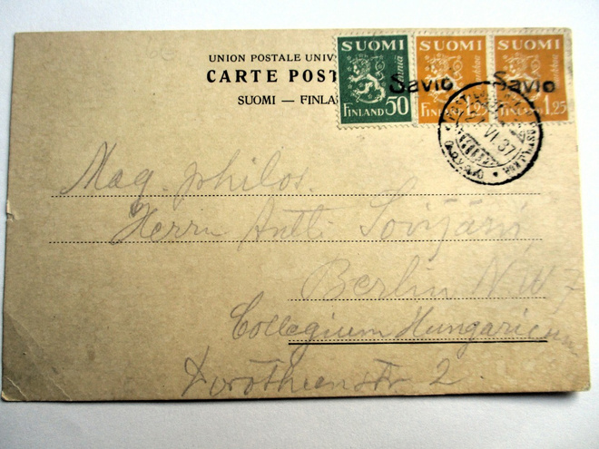 1937 Savio rivil + pvl kortilla Berliiniin