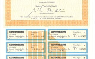 OKK osakekirja Suomen Viestintäkehitys 1988 pörssi