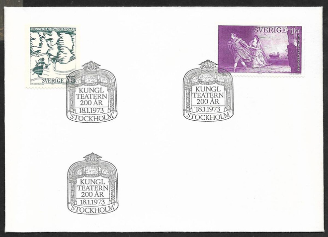 Ruotsi - Kungliga Teatern 200v FDC 1973 (Fac. 809-810)