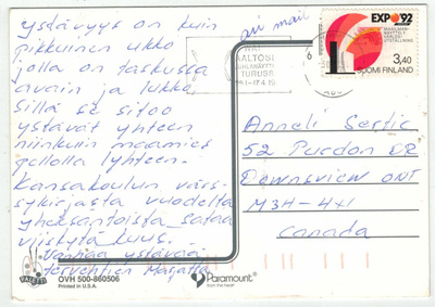 1992 EXPO'92 postikortti Kandaan