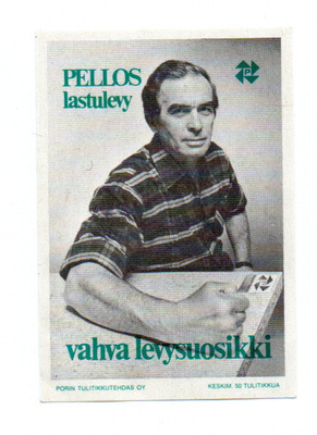 Porin Tulitikkutehdas PELLOS lastulevy.  Etiketti