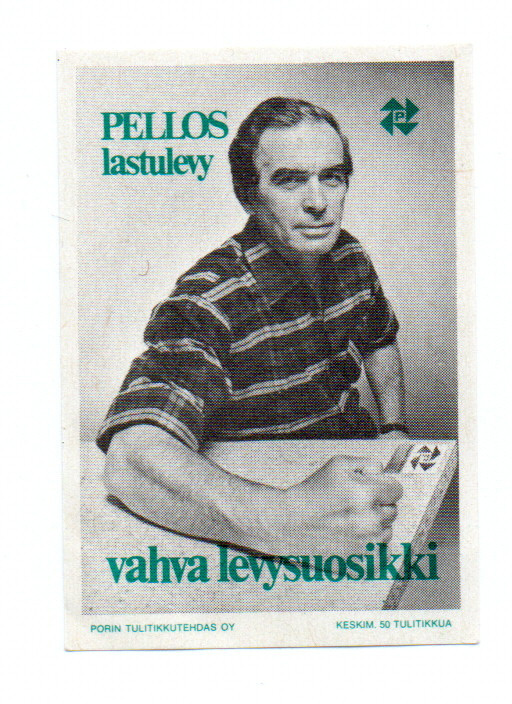 Porin Tulitikkutehdas PELLOS lastulevy.  Etiketti