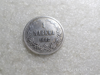 1 mk   1892  hopeaa erittäin vähän kulunut  kl 8
