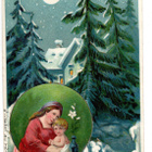 Vanha kortti, talvinen maisema jaäiti ja lapsi, v. 1906 - pikkukuva 1