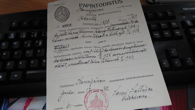 Kemijärvi Papintodistus leimalla 1940 26/7