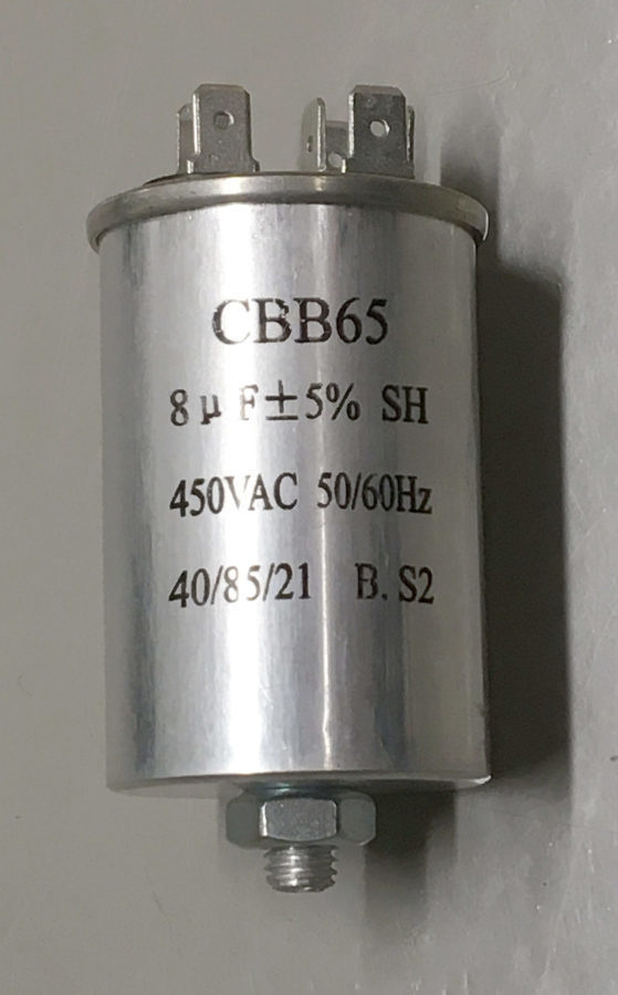 CBB65 8uF kondensaattori, ruuvikiinnitys (uusi)