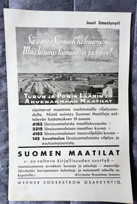 mainos Suomen maatilat kirjoista