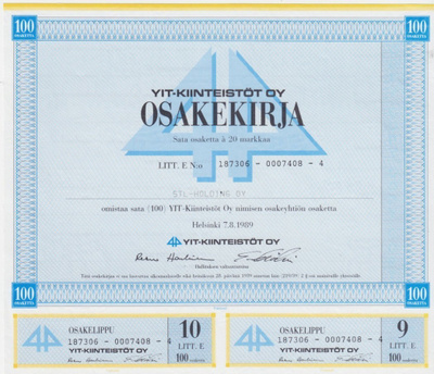 OKK 1989 YIT-Kiinteistöt Oy, Helsinki pörssi osakekirja