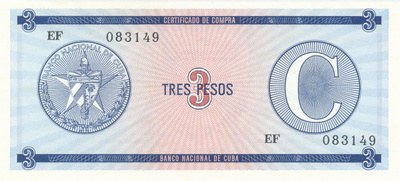 Cuba 3 Pesos 1991 P FX20 #157