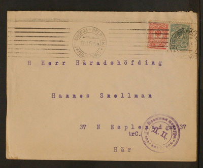 # 23443 # Paikalliskirje Helsinki - 1915 - Sotasensuuri