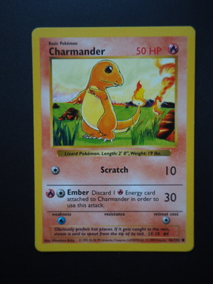 Pokemon kortti Shadowless Charmander Base set