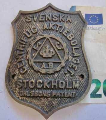 VANHA Laatta Plaketti Svenska Centrifug Akriebolaget